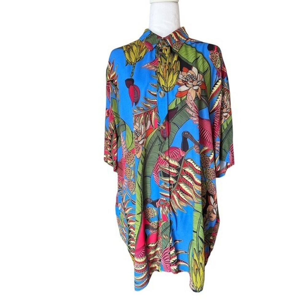 Farm Rio Women's Tropical Button Down Oversized Shirt/Midi Dress - Size Large